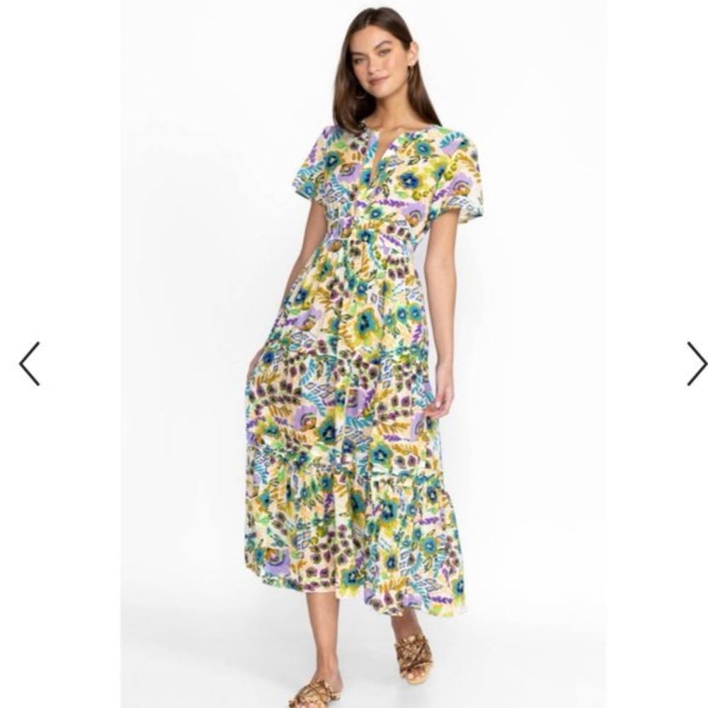 Johnny Was Ikat‎ Bloom Pintuck Tiered Dress peacock colorful